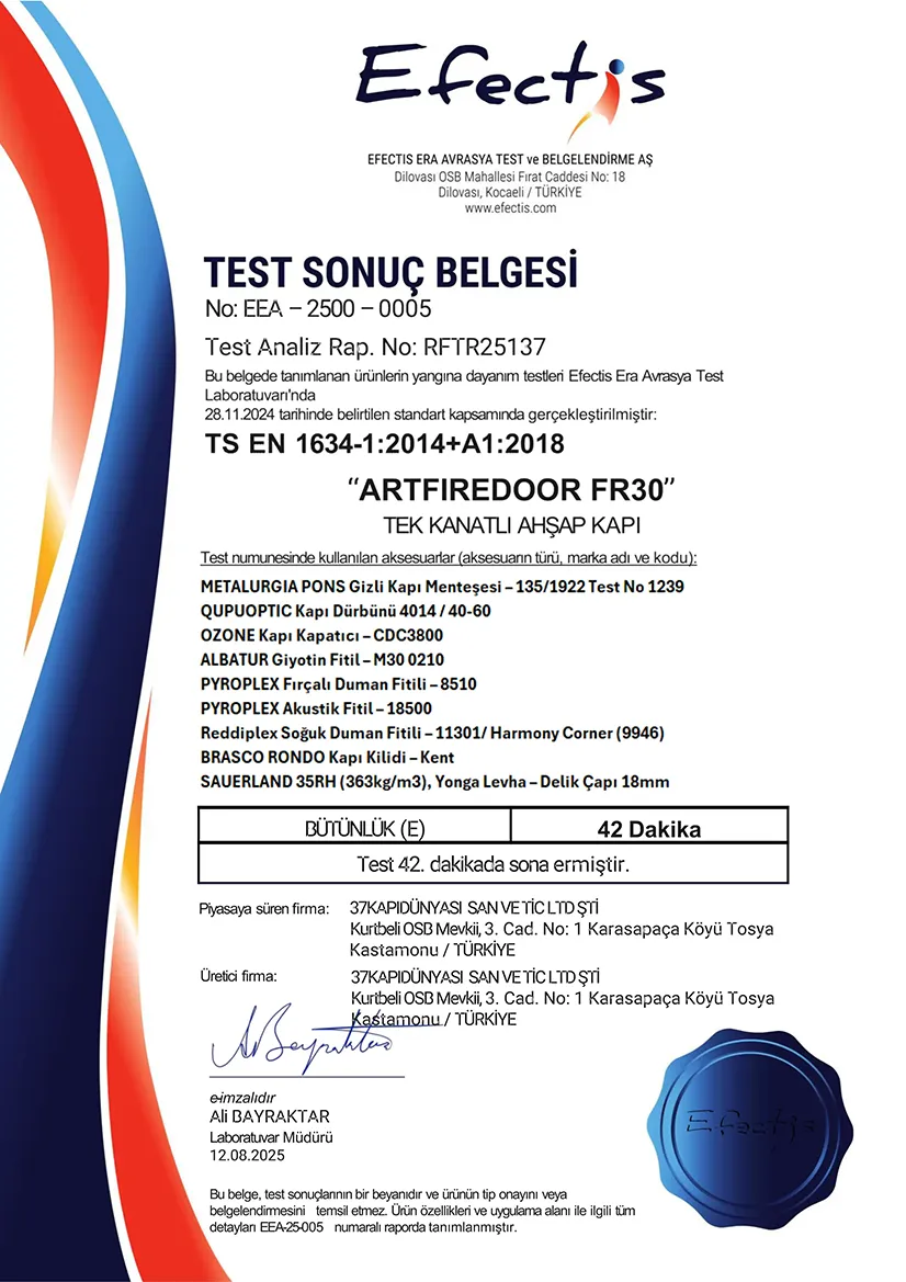 Yangına Dayanımlı Test Sonuç Belgesi